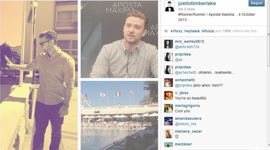 14.set.2013 - Antes de se apresentar no Rock  in Rio, Justin Timberlake fala com a imprensa brasileira sobre o filme "Aposta Máxima"