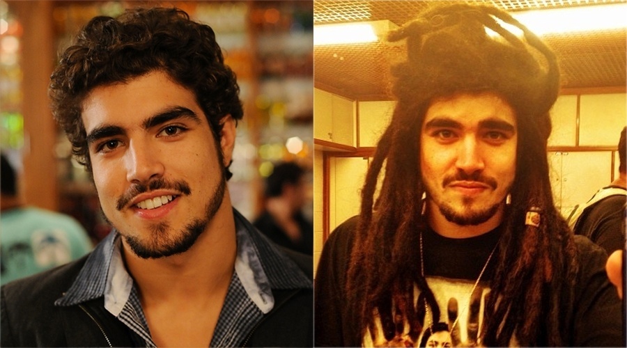 17.set.2013 - Caio Castro experimentou a peruca de dreadlocks usada por Juliano Cazarré, nos bastidores de "Amor à Vida"