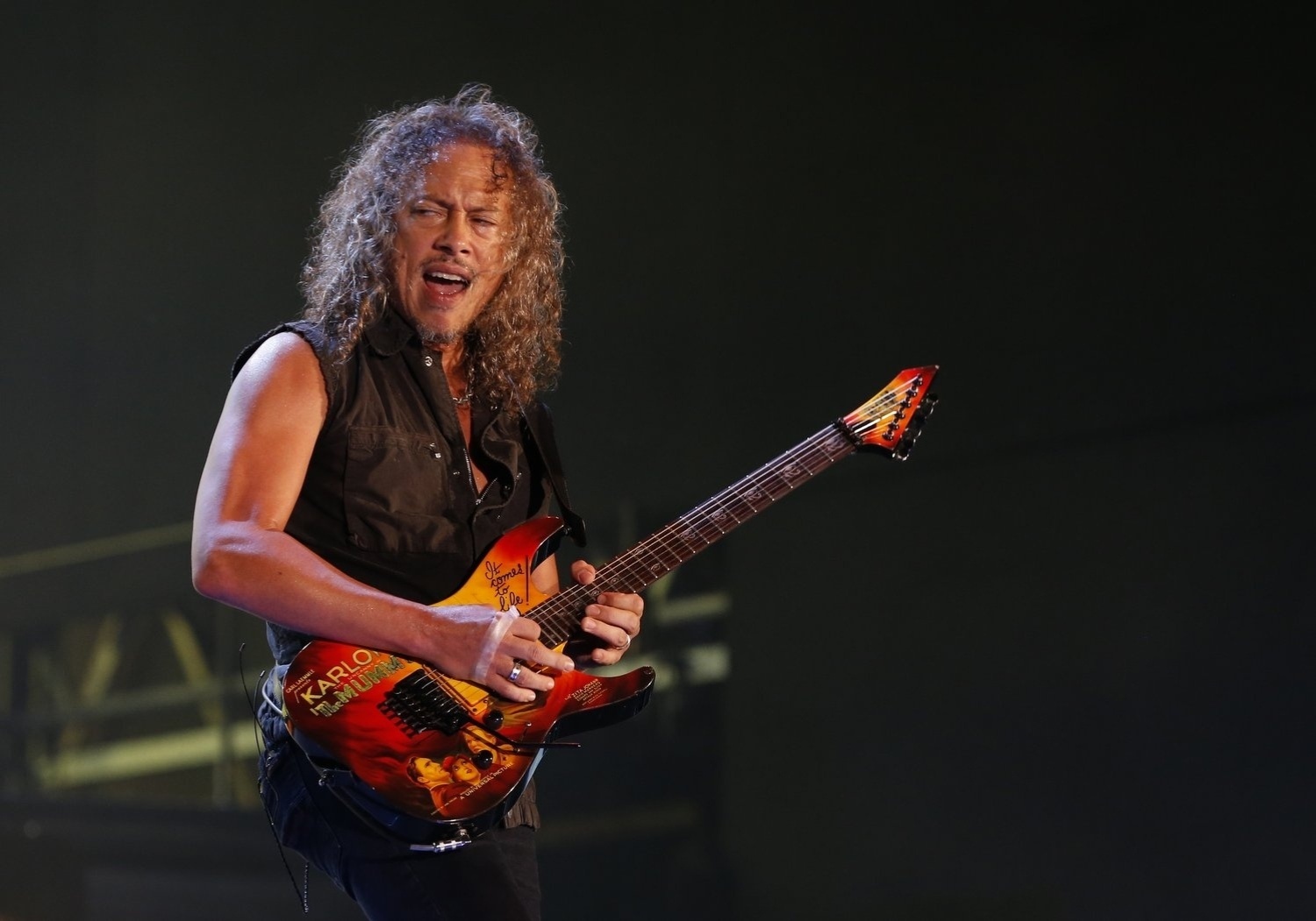 19.set.2013 -Kirk Hammett, do Metallica, durante show da banda no palco Mundo do Rock in Rio - Felipe Panfili/AgNews