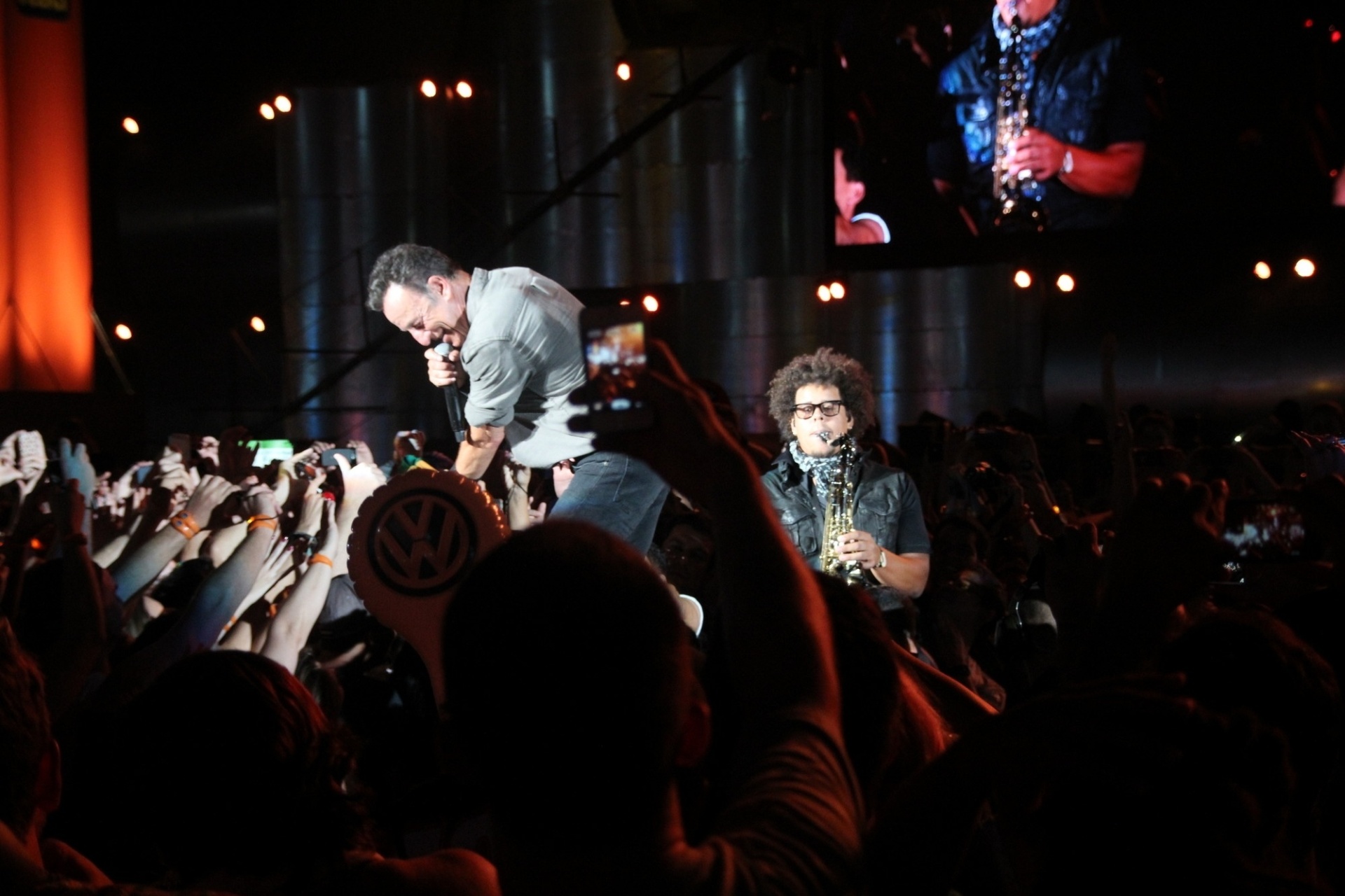 21.set.2013 - O cantor Bruce Springsteen se apresenta no Palco Mundo do Rock in Rio - Graça Paes/ Photo Rio News