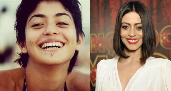 25.set.2013-  Carol Castro publicou em seu Instagram uma foto quando tinha 14 anos (esquerda) em que aparece com os cabelos curtos e piercing no queixo