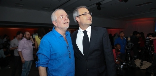 O autor Carlos Lombardi com o diretor Alexandre Avancini na festa de lançamento da novela "Pecado Mortal" 