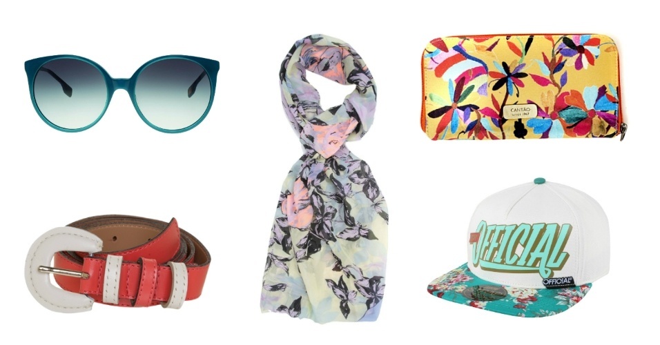 Coloridos acessórios de cabeça, lenços e bonés floridos, bolsas de acrílico e de palha, óculos charmosos. Neste roteiro, veja compilado de sugestões de acessórios que combinam com a estação e conheça de dicas de uma stylist sobre o que está em alta para a temporada. Prepare o guarda-roupa - Divulgação