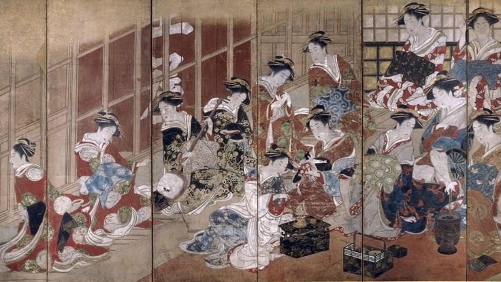 Imagens da exposição "Shunga - Sex and Pleasure in Japanese Art ", em Londres, com xilografias mostrando detalhes explícitos de relações sexuais - Reprodução