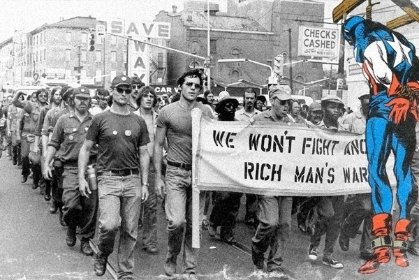 Ilustração de Butcher Billy sobre a foto de protesto contra a Guerra no Vietnã, tirada nos anos 1970 - Butcher Billy/Divulgação