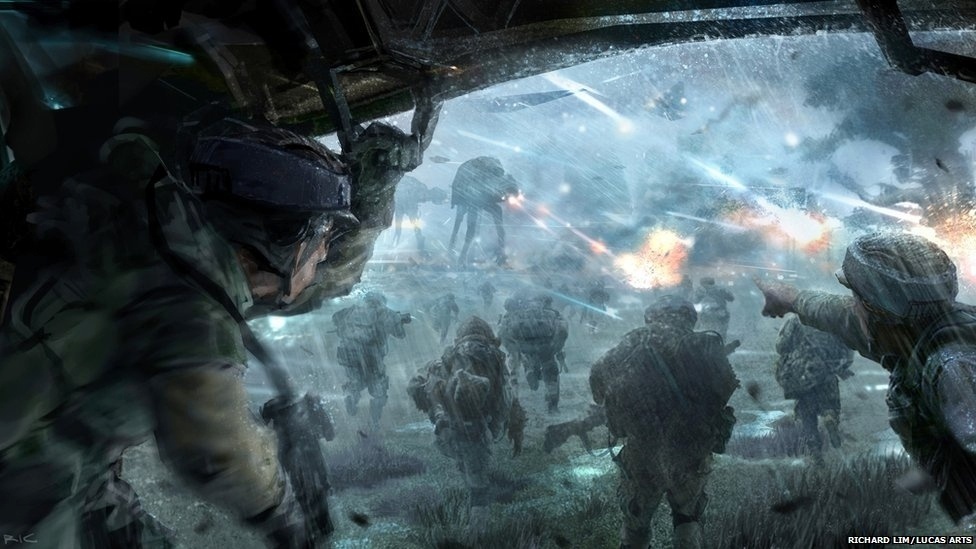 Imagens selecionadas pelo diretor George Lucas para o livro 'Star Wars Art: Concept' mostram os conceitos artísticos que deram forma visual ao universo dos filmes e games da série - Lucas Arts/BBC