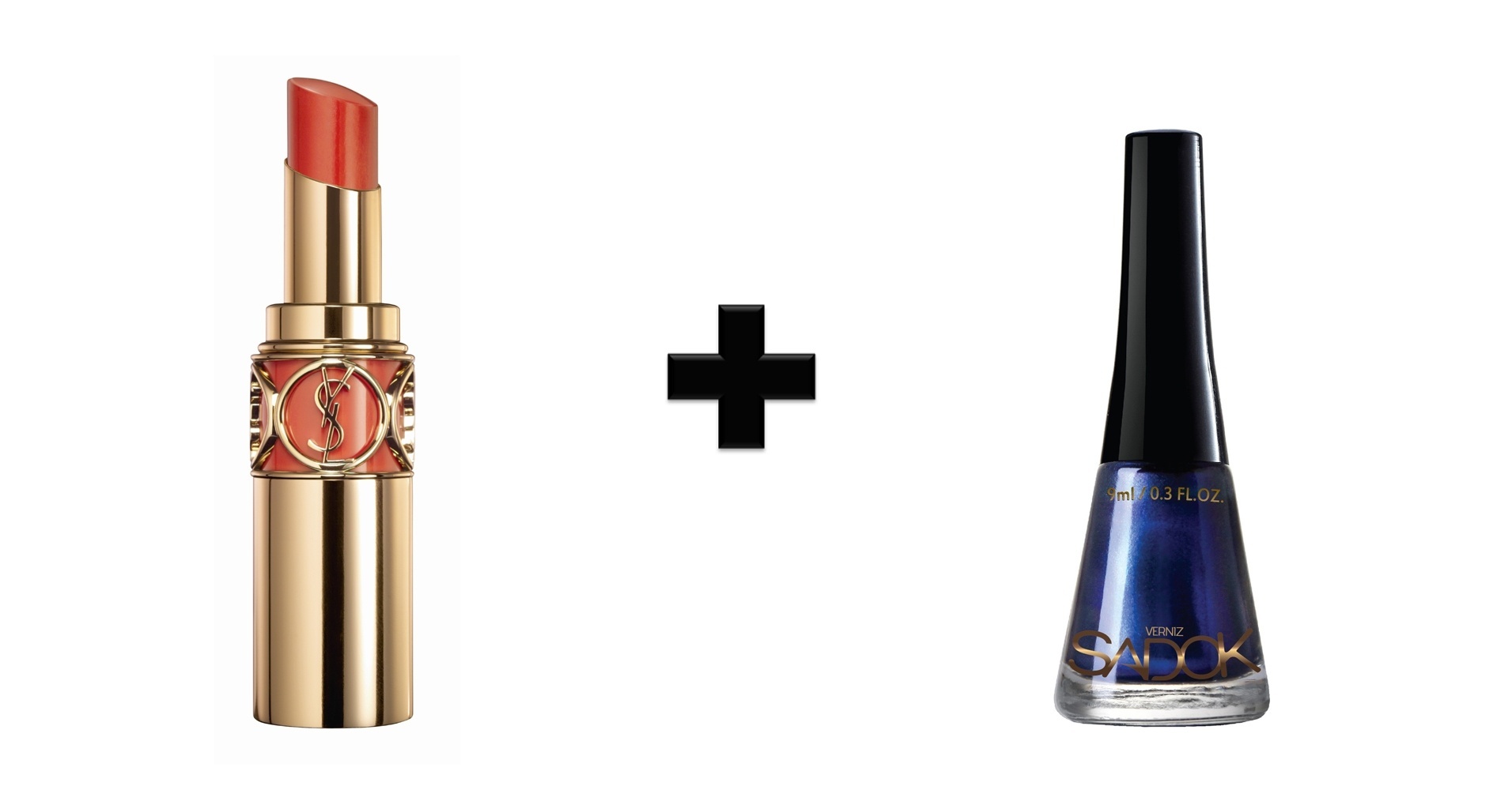 Batom 14 Orange Frisson, Yves Saint Laurent e Esmalte Sigma, Sadok - Divulgação/Montagem/UOL