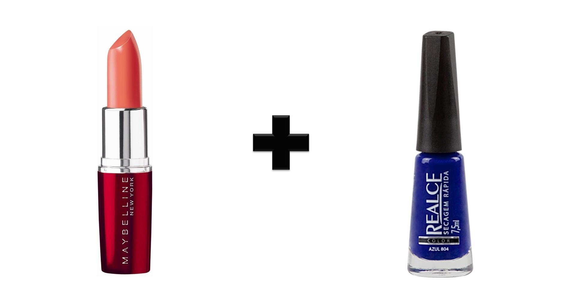 Batom Be a Peach, Maybelline e Esmalte Azul 804, Realce - Divulgação/Montagem/UOL