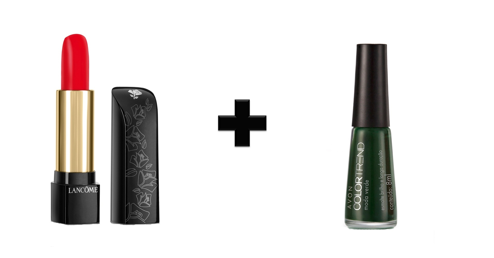 Batom L?Absolu Nu 102, Lancôme e Esmalte Moda Verde, Avon - Divulgação/Montagem/UOL