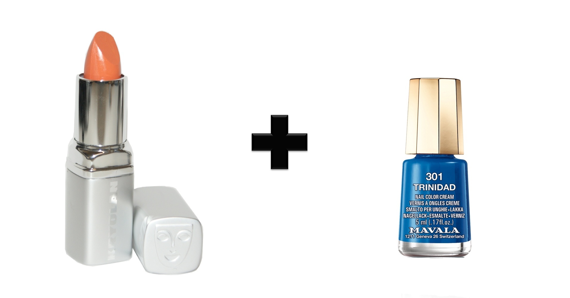 Batom Laranja LC 132, Kryolan e Esmalte Trinidad, Mavala - Divulgação/Montagem/UOL