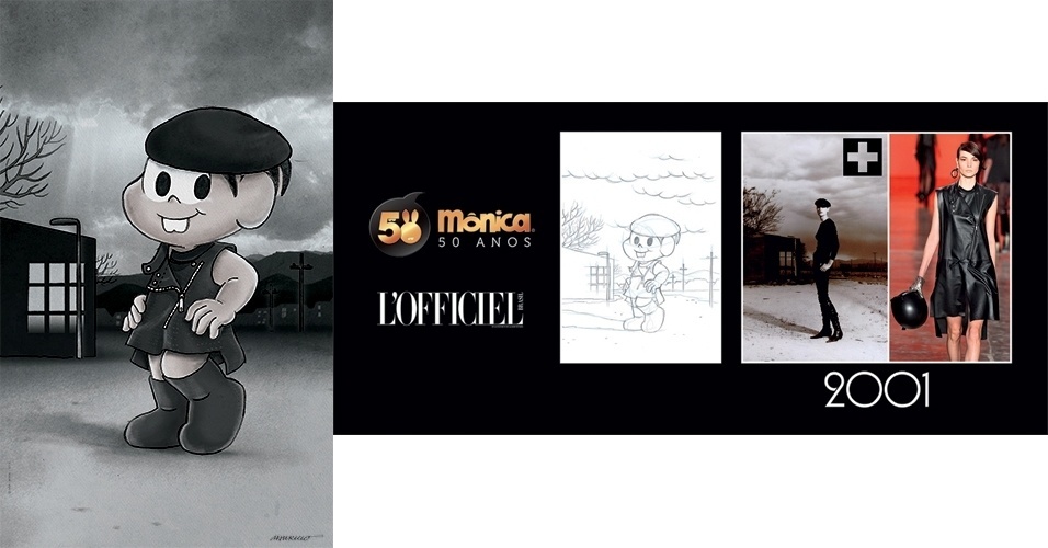 Aqui, Mônica posa com look da Ellus, criado por Rodolfo Souza. A exposição "Turma da Mônica no Mundo da Moda" é gratuita e fica em cartaz até o dia 27 de outubro de 2013 na Livraria da Vila do Shopping JK, em São Paulo - Divulgação