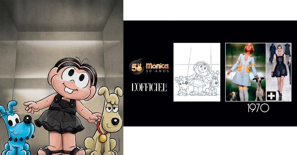 Mônica veste criação de Alexandre Herchcovitch. A exposição é gratuita e fica em cartaz de 19 a 27 de outuvro de 2013, na Livraria da Vila do Shopping JK, em São Paulo. Os painéis são parceria da Mauricio de Sousa Produções e a revista L?Officiel - Divulgação