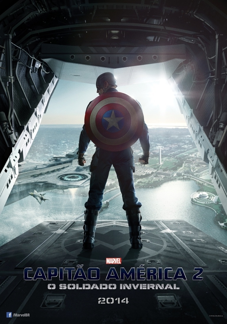 No primeiro pôster nacional de "Capitão América 2 - O Soldado Invernal", Steve Rogers (Chris Evans) aparece pronto para saltar de um avião em direção ao porta-aviões que serve como quartel general da S.H.I.E.L.D. - Marvel/Divulgação