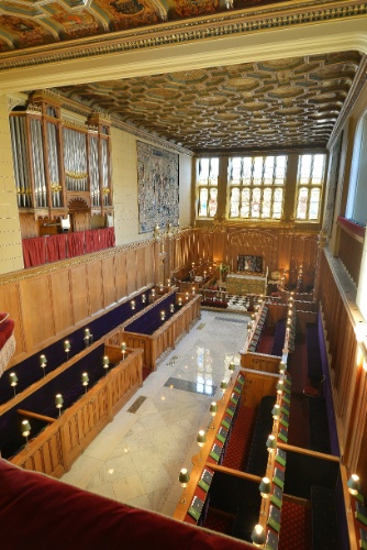 17.out.2013 - Vista geral do interior da capela real no Palácio de St.James, onde o príncipe George de Cambridge será batizado