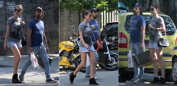 Alinne Moraes passeia no Leblon com o namorado em meio a boatos de gravidez