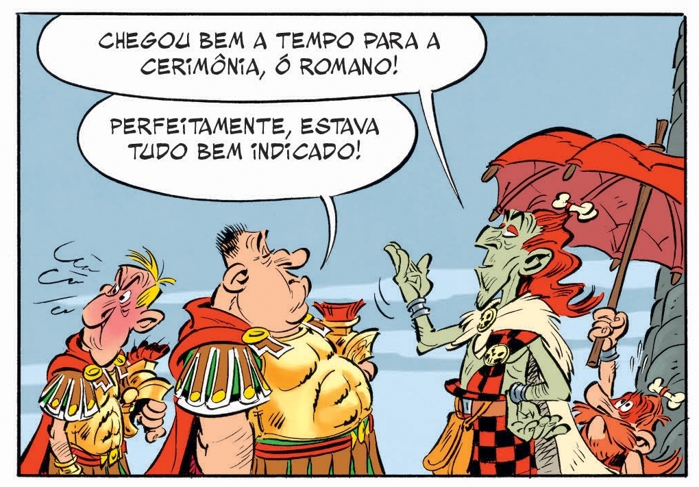 Quadrinho do livro "Asterix Entre os Pictos" (2013), por Jean-Yves Ferri e Didier Conrad - Reprodução