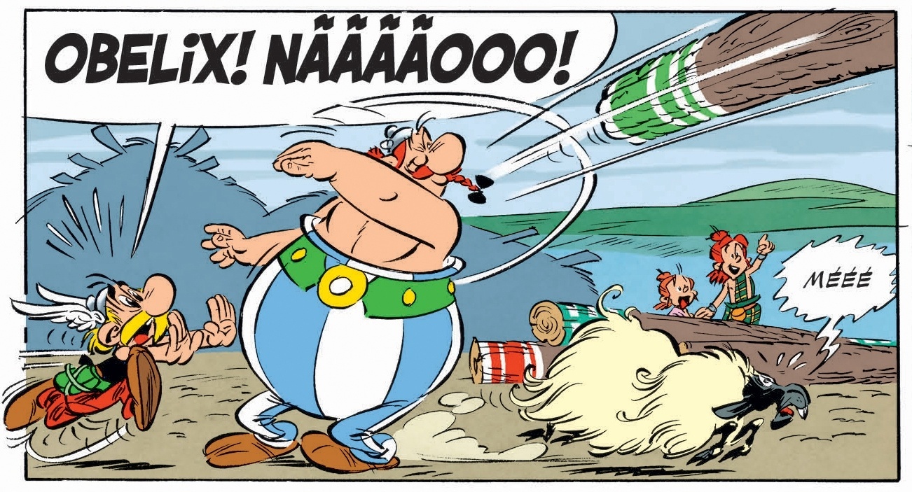 Quadrinho do livro "Asterix Entre os Pictos" (2013), por Jean-Yves Ferri e Didier Conrad - Reprodução