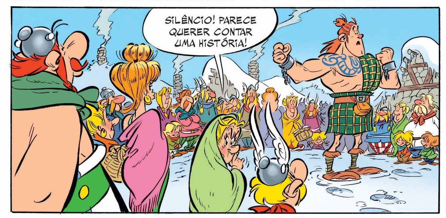 Quadrinho do livro "Asterix Entre os Pictos" (2013), por Jean-Yves Ferri e Didier Conrad - Reprodução