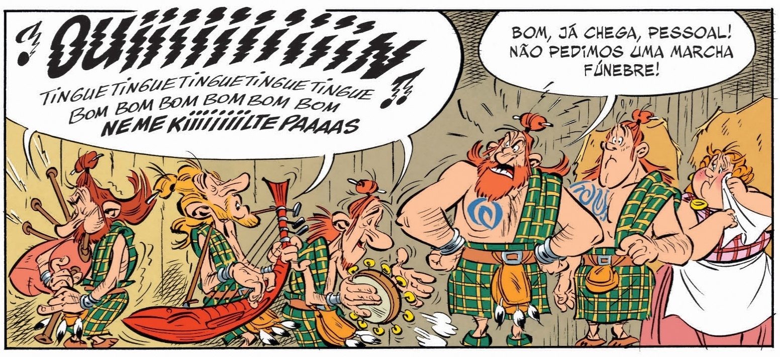 Quadrinho do livro "Asterix Entre os Pictos" (2013), por Jean-Yves Ferri e Didier Conrad - Reprodução