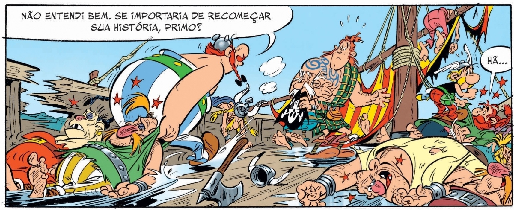 Quadrinho do livro "Asterix Entre os Pictos" (2013), por Jean-Yves Ferri e Didier Conrad - Reprodução