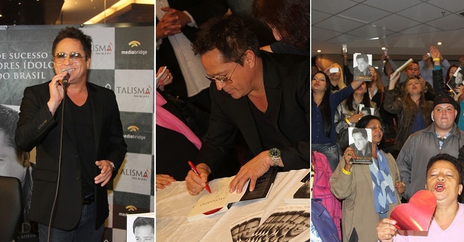 5.out.2013 - Leonardo recebe fãs no lançamento de sua autobiografia "Não Aprendi Dizer Adeus", na livraria Saraiva do shopping Center Norte, em São Paulo