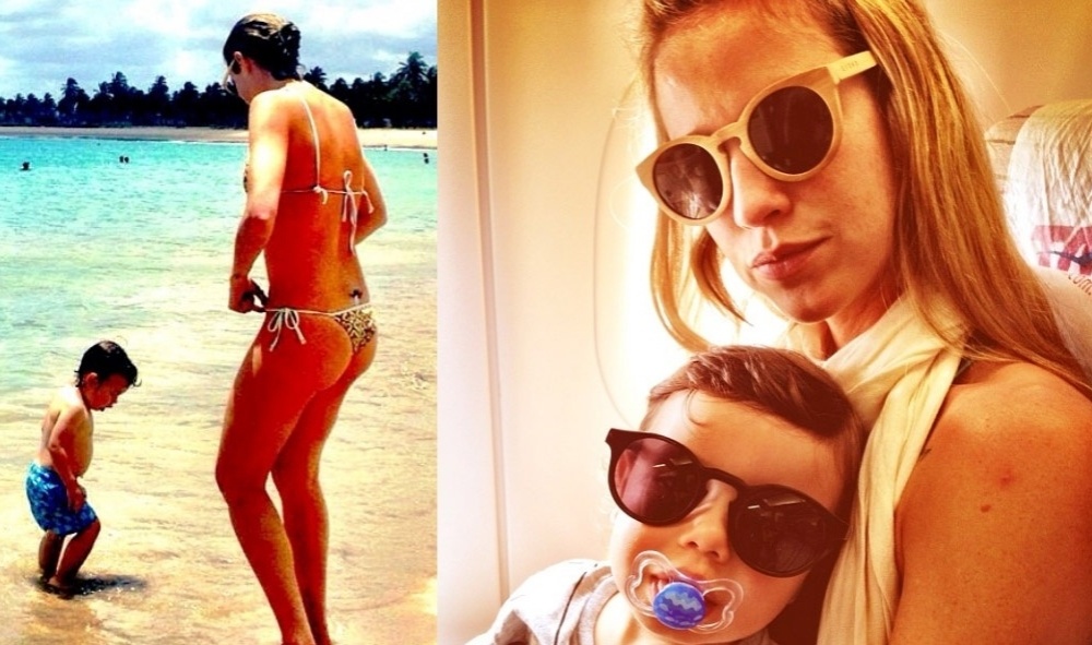 07.nov.2013- Luana Piovani curte férias com a família em Recife. Na primeira foto ela aparece na praia com o filho Dom e na outra no avião, de volta para o Rio de Janeiro