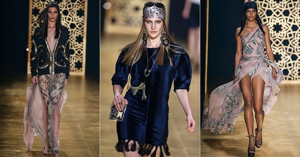 6 nov. 2013 - A coleção de Victor Dzenk trouxe brilho, fluidez e estamparia animal para as mulheres. O estilista buscou um mix de referências para criar sua coleção, incluindo Marrakesh, a cultura islâmica, o Art Déco e o rock dos anos 1980 - Alexandre Schneider/UOL