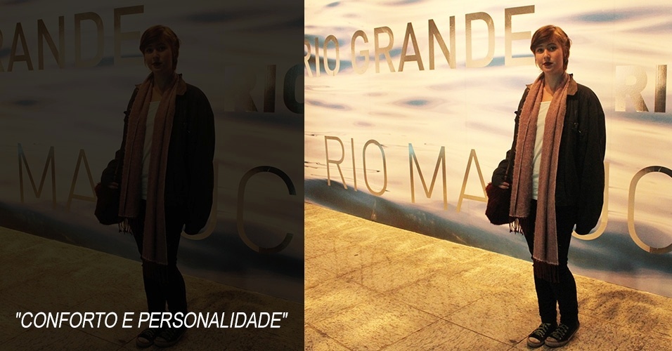 6 nov. 2013 - Ariel Fontoura, 19, estudante de moda, veste blusa Zara, casaco e calça Levi's e lenço Siberius - Vanessa Holanda/UOL