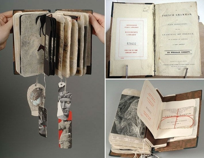 Kyra Clegg transformou o livro de 1829, de William Cobbett, uma gramática do idioma francês, em um 'relato imaginário' da viagem de Cobbett pela França durante a revolução - Obra de Kyra Clegg