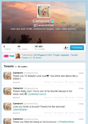 11.nov.2013 - Cameron Diaz abre conta no Twitter