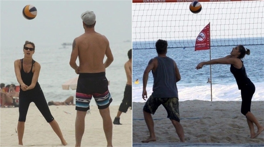 Nas areias do Leblon, o casal Fernanda Lima e Rodrigo Hilbert é sempre visto jogando vôlei de praia