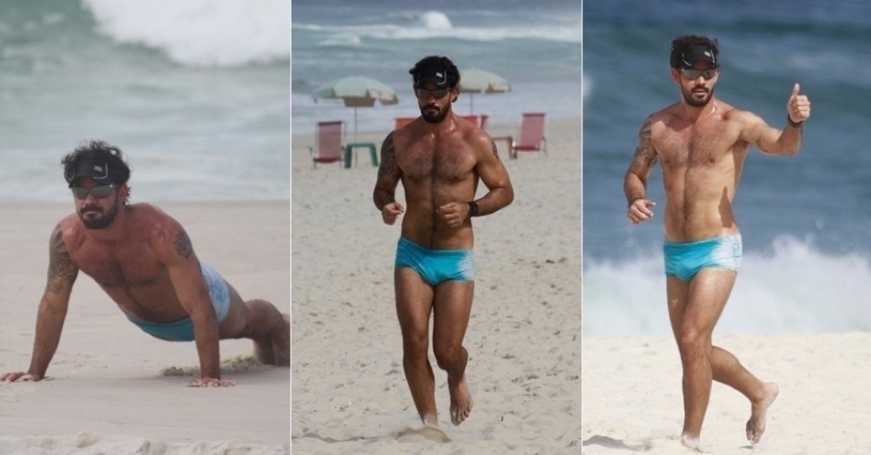O ator Juliano Cazarré costuma treinar e fazer exercícios na areia da praia