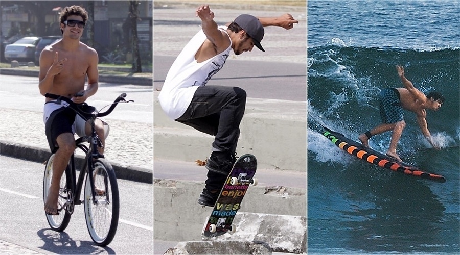 O galã Caio Castro, por sua vez, adora um skate, mas também anda de bike e surfa