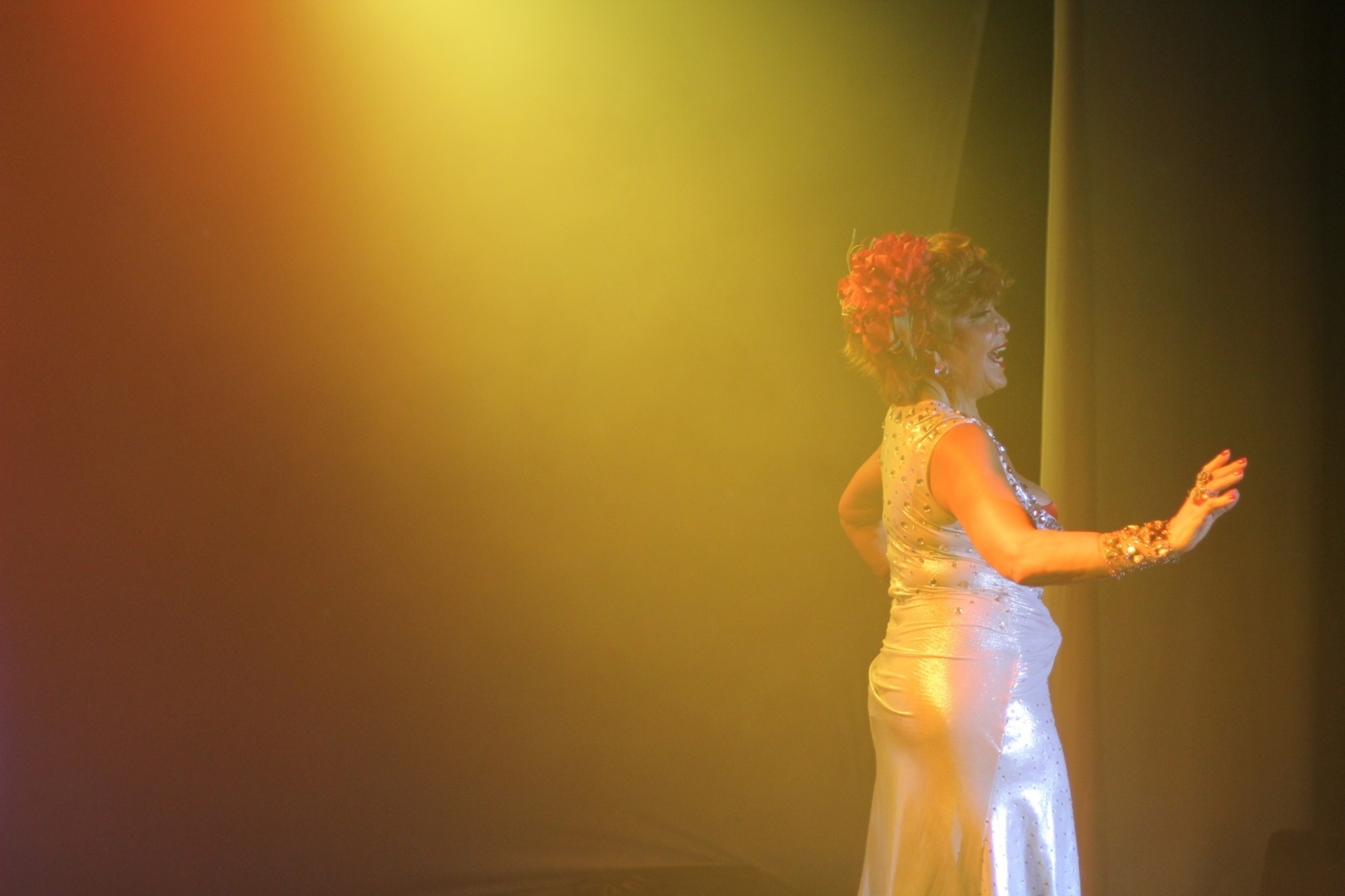 18.nov.2013 - A travesti Eloína, uma das estrelas do show "Divinas Divas", em performance no palco - Daryan Dornelles/Divulgação