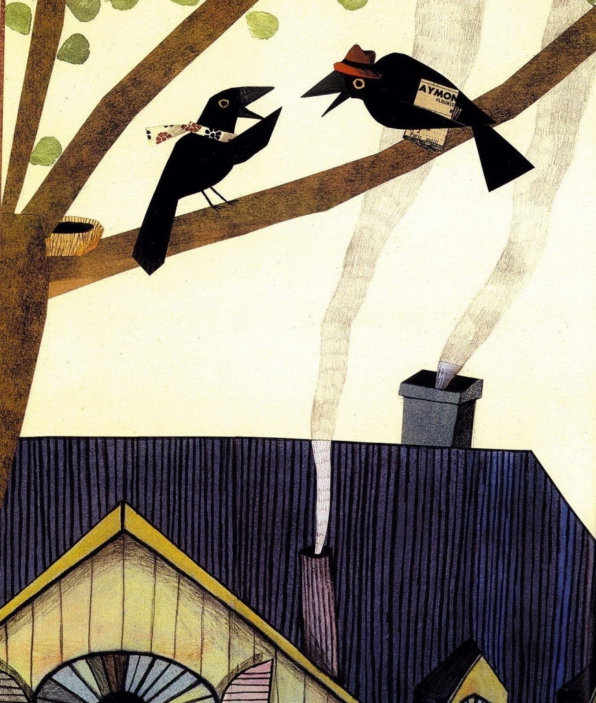 Ilustração do livro "Os Corvos de Pearblossom", única história para crianças escrita por Aldous Huxley - Reprodução