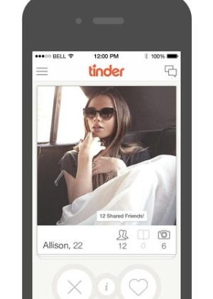 Interface do aplicativo de relacionamentos Tinder - Divulgação/Tinder/Apple