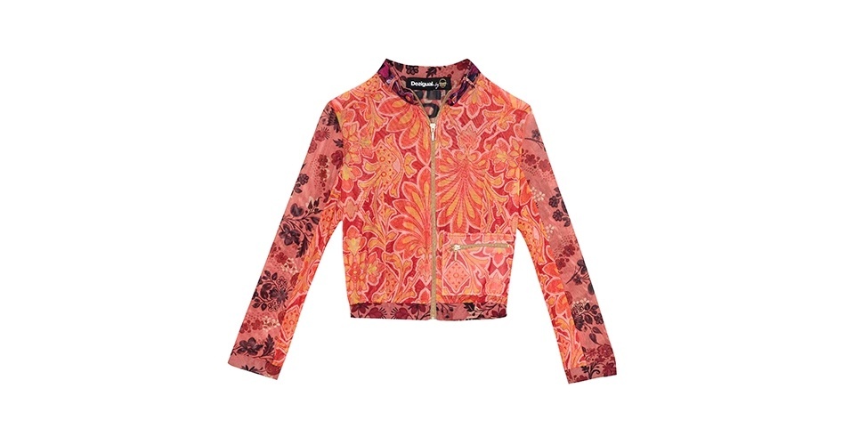 Jaqueta estampada em cores quentes; R$ 584, na Desigual (Tel.: 11 3662-5704) - Divulgação