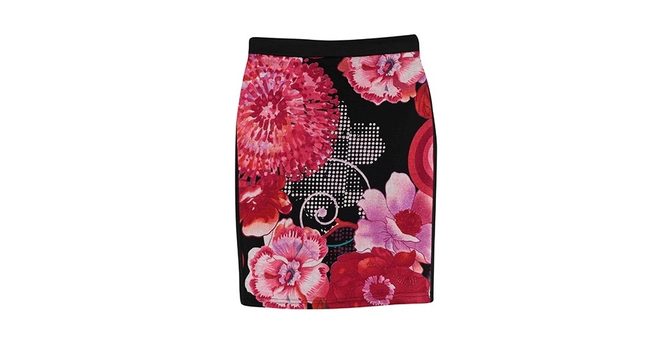 Saia ajustada com estampa de flores; R$ 289, na Desigual (Tel.: 11 3662-5704) - Divulgação