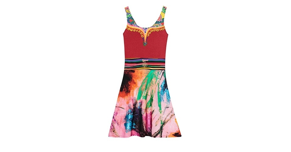 Vestido com estampa colorida; R$ 314, na Desigual (Tel.: 11 3662-5704) - Divulgação