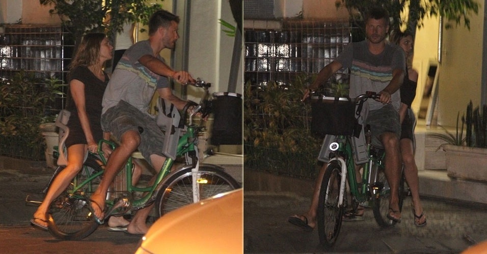 28.nov.2013 - Fernanda Lima e seu marido Rodrigo Hilbert vão de bicicleta jantar em restaurante no Leblon
