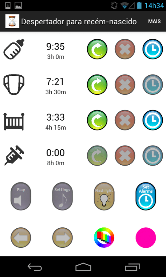 BABY TIMER - É um despertador que permite que você saiba há quanto tempo seu bebê fez certas atividades, como comer, dormir, sujar a fralda e tomar remédio. Com o aplicativo também é possível criar alarmes separados para cada atividade, ajudando a lembrar quando precisa acordar seu filho para comer ou ministrar alguma dose de remédio. Disponível gratuitamente para Android - Divulgação