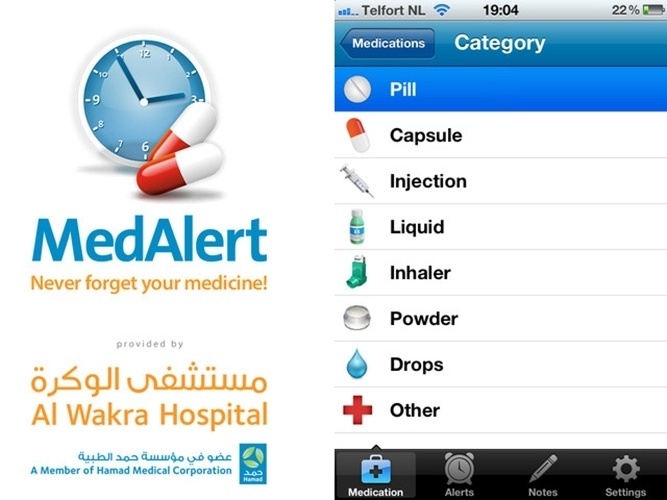 MEDALERT - Ajuda a administrar a medicação dos filhos lembrando os horários de cada medicamento. Disponível gratuitamente na Apple Store - Divulgação