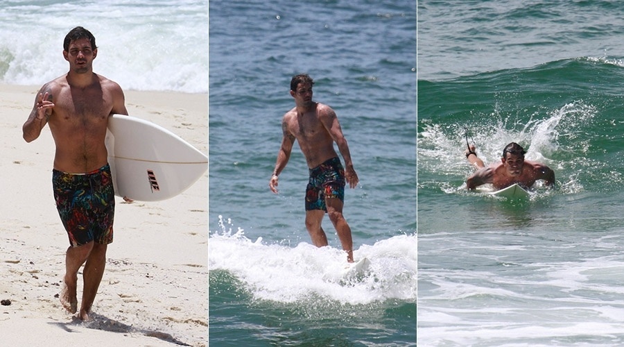 4.dez.2013 - Juliano Cazarré surfa na praia da Macumba, na zona oeste do Rio