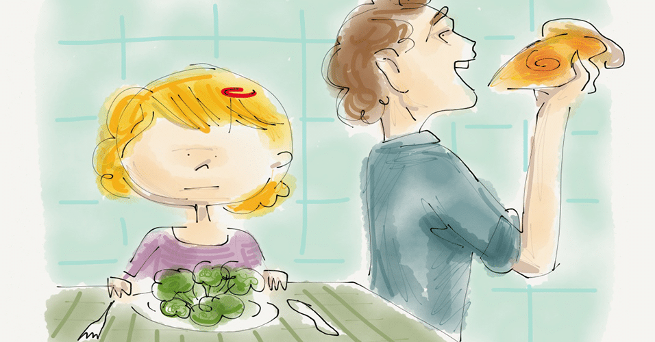 7 DEFENDER UMA ALIMENTAÇÃO SAUDÁVEL PARA A CRIANÇA, MAS COMER BESTEIRAS NO DIA A DIA: nesse caso, vale um esforço conjunto, de toda a família. Não gostar de um ou outro alimento é normal. Porém, a alimentação saudável é fundamental. ?É importante estimular as crianças a experimentarem alimentos desconhecidos. Comida é cultura e os pais devem incentivar que todos os alimentos saudáveis sejam serviços em casa?, fala a pedagoga Francisca Paris. Ou, como diz a escritora e pedagoga Celina Bragança, - Jeff Camargo/Arte UOL