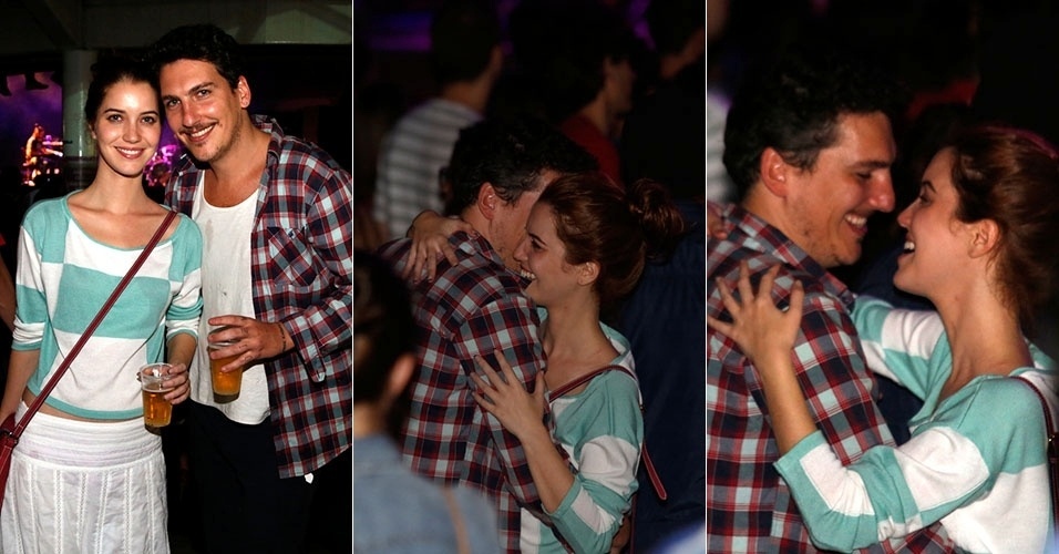 6.dez.2013 - Nathalia Dill e o namorado não se desgrudaram no show de Clarisse Falcão, no Circo Voador, no Centro do Rio de Janeiro