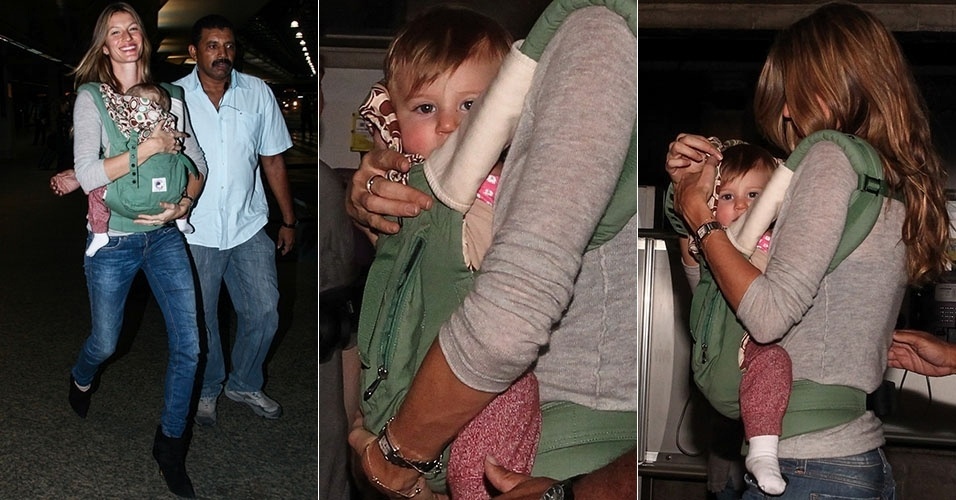 10.dez.2013 - Ao lado da filha caçula, Gisele Bundchen desembarca em São Paulo onde participará de um evento