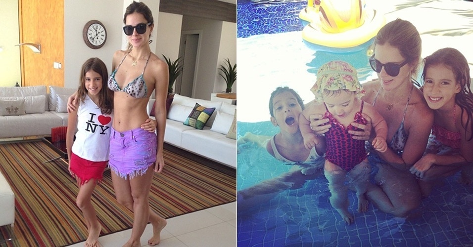 15.dez.2013 - Onze meses após dar à luz, Vera Viel exibe ótima forma em dia de piscina