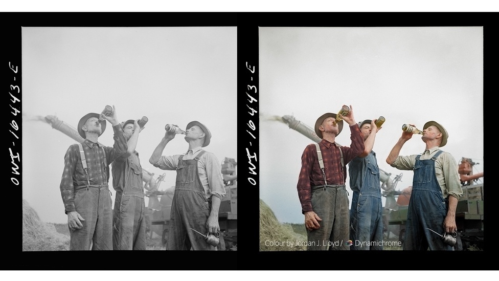 Lloyd conta que se inspirou nos trabalhos da artista sueca Sanna Dullaway que com sua técnica de colorir conseguiu 'dar uma impressão mais realista' às fotos. Ele acredita na expansão de sua empresa, a Dynamichrome, nos próximos meses, devido ao grande interesse por fotografias coloridas - Foto preto e branco de 1941 por Arthur Siegel, cortesia da Biblioteca do Congresso dos EUA / Foto colorida: Jordan J. Lloyd / Dynamichrome