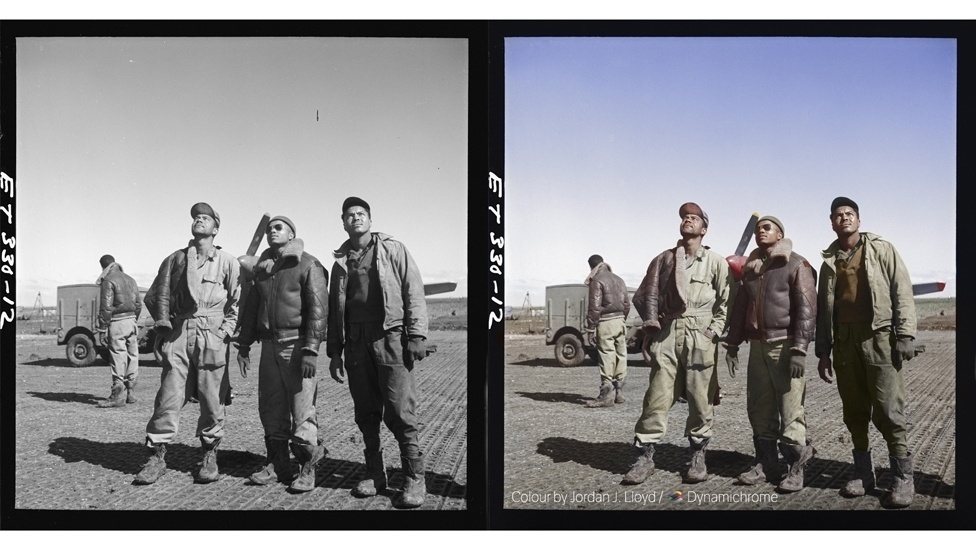 Para a cor da pele, por exemplo, são 14 camadas. Para outros elementos da fotografia, são entre cinco e dez camadas - Foto preto e branco de 1945 por Toni Frissel, cortesia da Biblioteca do Congresso dos EUA / Foto colorida: Jordan J. Lloyd / Dynamichrome