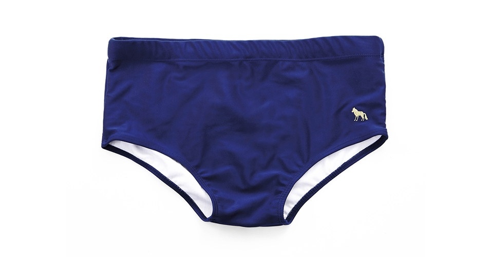 Sunga lisa azul marinho; R$ 121, na Acostamento (SAC 0800 7703370). Preço pesquisado em dezembro de 2013 e sujeito a alteração - Divulgação